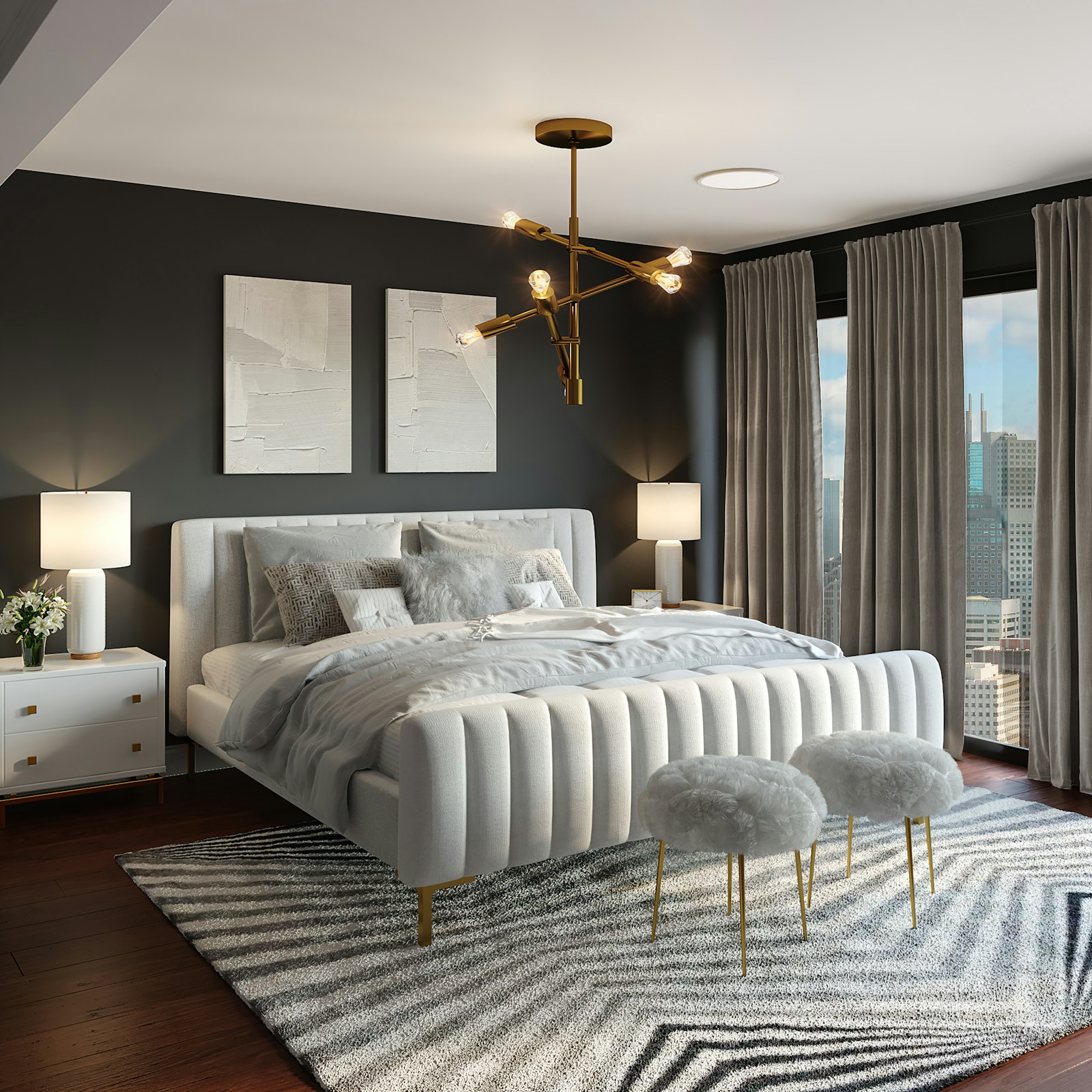 An open-concept living room and kitchen — the final dream home